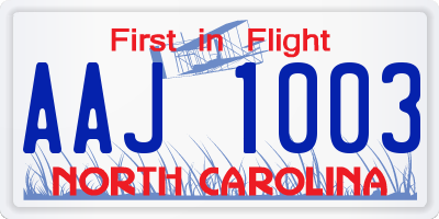 NC license plate AAJ1003