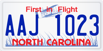 NC license plate AAJ1023