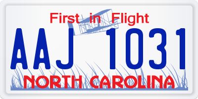 NC license plate AAJ1031