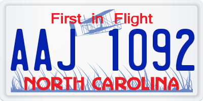 NC license plate AAJ1092