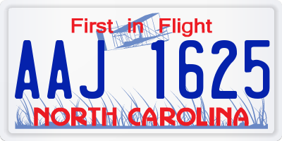 NC license plate AAJ1625