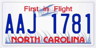 NC license plate AAJ1781