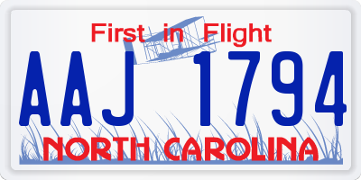 NC license plate AAJ1794