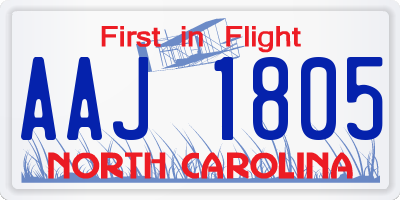 NC license plate AAJ1805