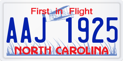 NC license plate AAJ1925