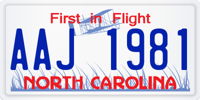 NC license plate AAJ1981