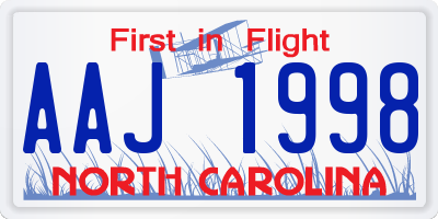 NC license plate AAJ1998