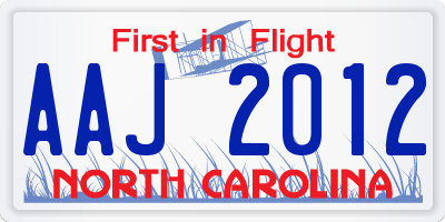 NC license plate AAJ2012