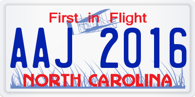 NC license plate AAJ2016