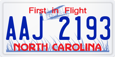 NC license plate AAJ2193