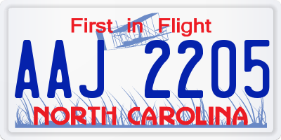 NC license plate AAJ2205
