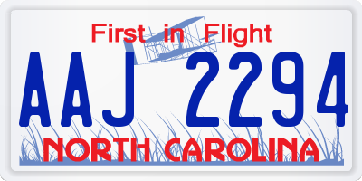 NC license plate AAJ2294