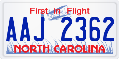 NC license plate AAJ2362