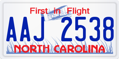 NC license plate AAJ2538