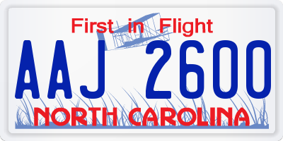 NC license plate AAJ2600