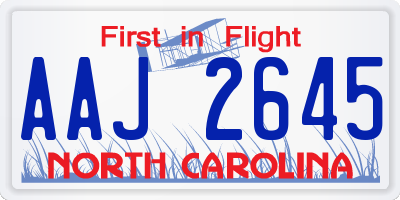 NC license plate AAJ2645