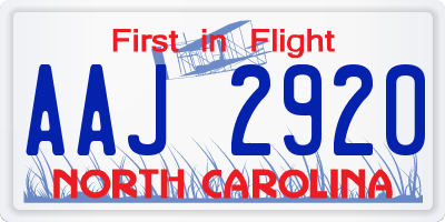 NC license plate AAJ2920