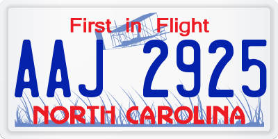 NC license plate AAJ2925