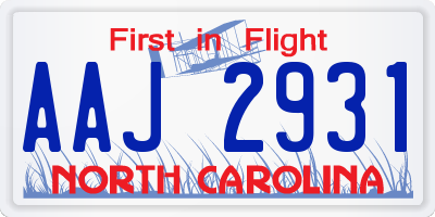 NC license plate AAJ2931