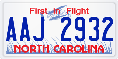 NC license plate AAJ2932