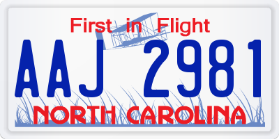 NC license plate AAJ2981