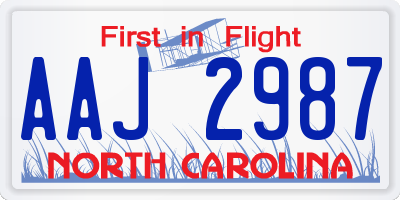 NC license plate AAJ2987