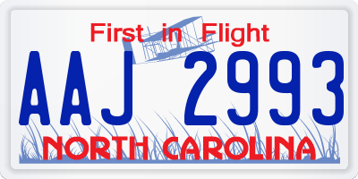 NC license plate AAJ2993