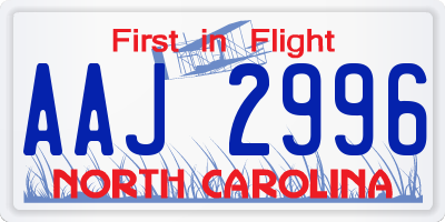 NC license plate AAJ2996