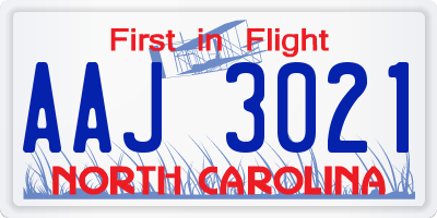 NC license plate AAJ3021