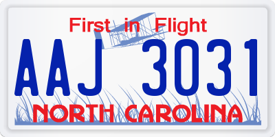 NC license plate AAJ3031