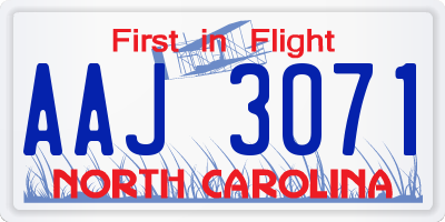 NC license plate AAJ3071