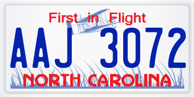 NC license plate AAJ3072