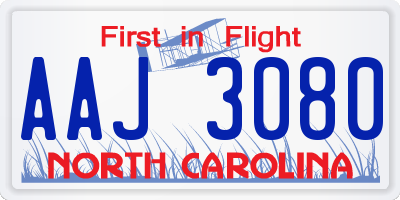 NC license plate AAJ3080