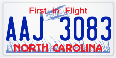 NC license plate AAJ3083