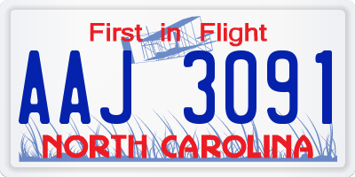 NC license plate AAJ3091