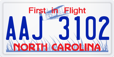 NC license plate AAJ3102