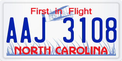 NC license plate AAJ3108