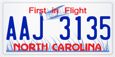 NC license plate AAJ3135