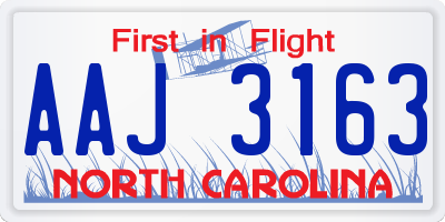 NC license plate AAJ3163