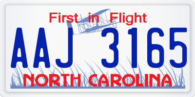 NC license plate AAJ3165
