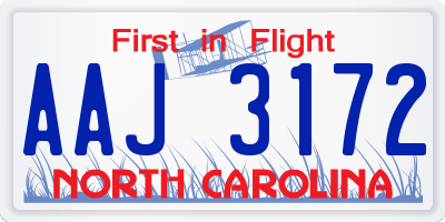 NC license plate AAJ3172