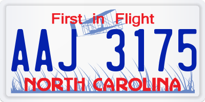 NC license plate AAJ3175