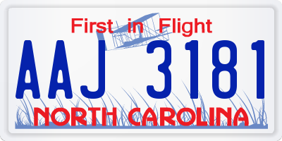 NC license plate AAJ3181