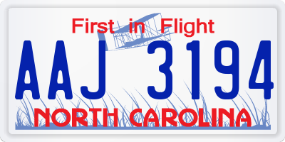 NC license plate AAJ3194