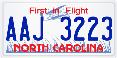 NC license plate AAJ3223