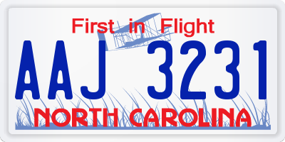 NC license plate AAJ3231