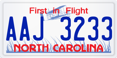 NC license plate AAJ3233
