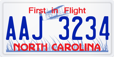 NC license plate AAJ3234
