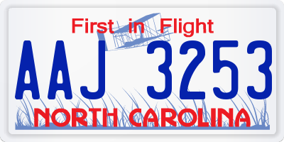 NC license plate AAJ3253