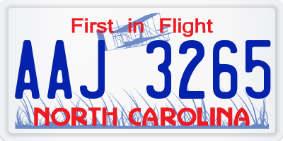 NC license plate AAJ3265